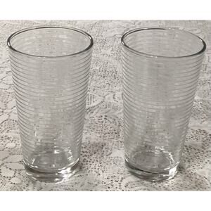 Pasabahce Doro 16 Oz Clear Glass Tumblers/Glasses Horizontal Lines Set Of 2